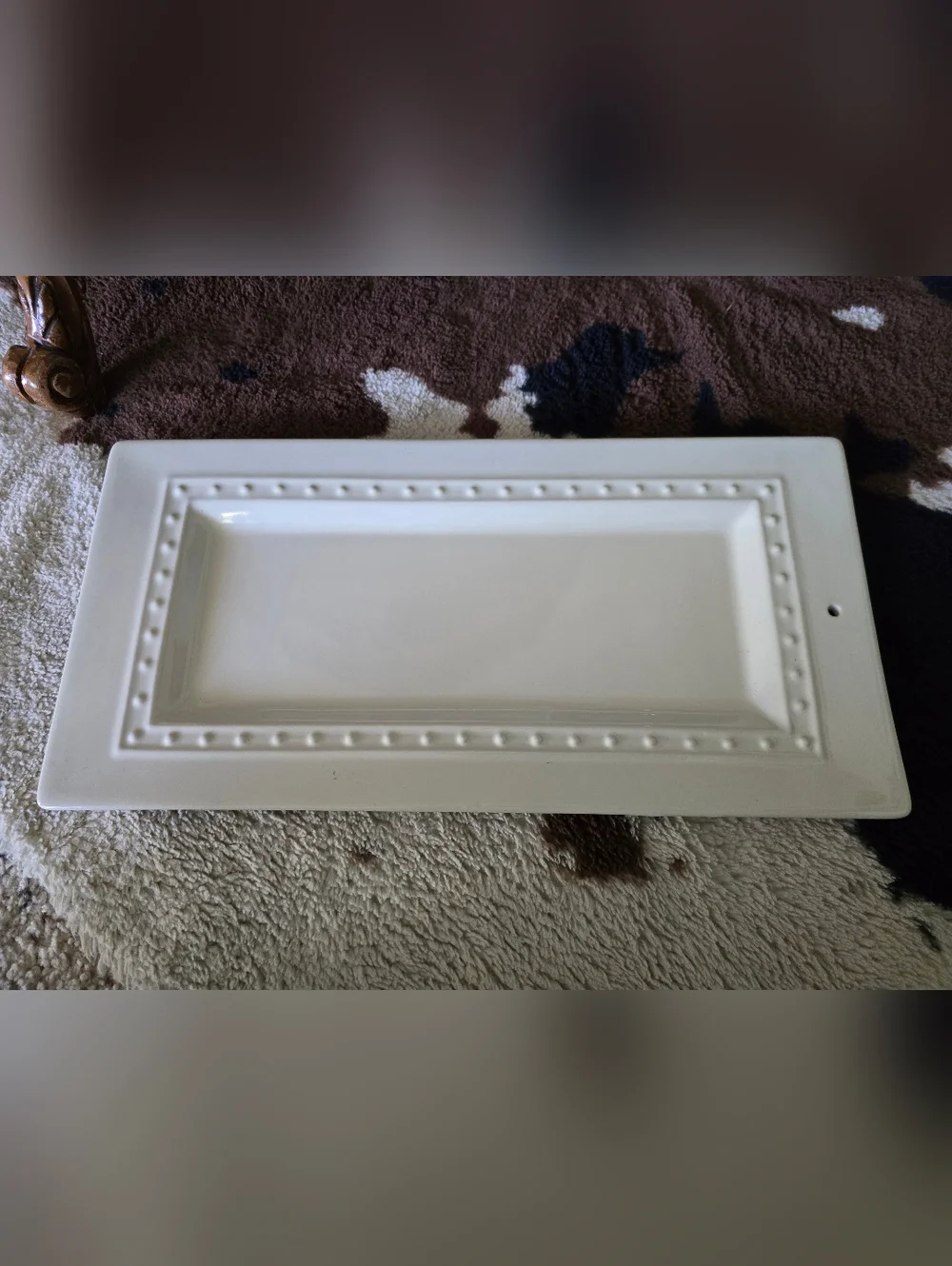 Nora Fleming White Ceramic Rectangular Vanity Tray with Beaded Border (Retired)